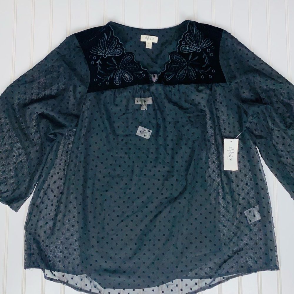 Style & Co Women's Plus Size Swiss-Dot Velvet-Yoke Top 1X NWT - Picture 6 of 11